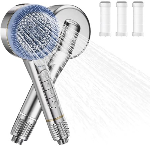 Soffione doccia con 3 filtri PP - Soffione a risparmio idrico, Anticalcare, 4 Tipi di Getto, Doccetta ad Alta Pressione, Soffione Doccia Risparmio Idrico Universale Soffione per doccia, Shower Head