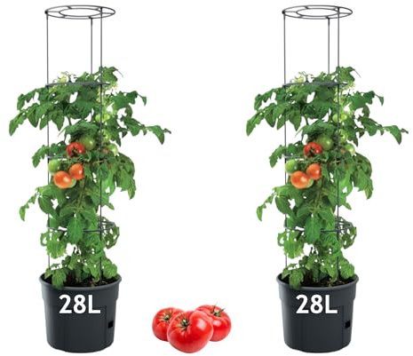 MELTOM Tomatenpflanztopf mit Rankhilfe – Ideal für die Tomatenzucht, Pflanzenaufzucht-Turm mit Stütze für stabile Pflanzen, erhältlich in 3 Größen: 12L, 18L, 28L. (2, 28 L)