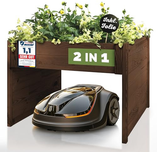 PATKAR Mähroboter Garage 79x73x56 cm – Wetterfeste & UV-beständige Rasenroboter Garage – Hochwertige Mähroboter Unterstand, Made in Europe (Braun)