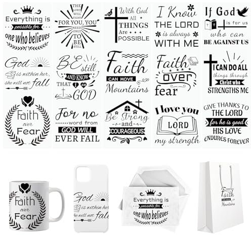 WANDIC 5 Bogen Rub on Transfer Stickers, Schriftzug Aufkleber, Christliche, Jusus, Glaube, Inspirierende, Wasserdicht, DIY Kunsthandwerk, Dekorieren für Fotoalbum und Scrapbook, 10 x 30 cm