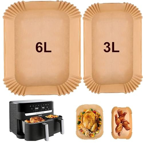 100Stück Backpapier für Heißluftfritteuse für Philips Airfryer Dual Basket 3000-serie 5000-serie 6L/3L NA350/00 NA550/00,Airfryer Backpapier für Tefal Easy Fry EY901810 EY905D,Airfryer Zubehör