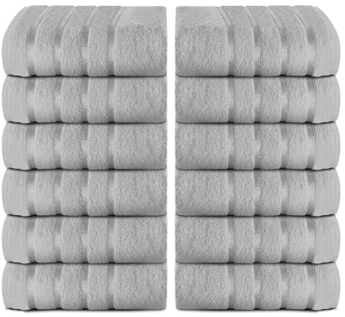 GC GAVENO CAVAILIA Premium Face Towel Set 12 Pcs - 100% Ringspun Egyptian Cotton Wash Cloths - Highly Absorbent and Quick Dry (30X30 cm) - 500 GSM Fingertip Towels - Easycare & Durable - Silver