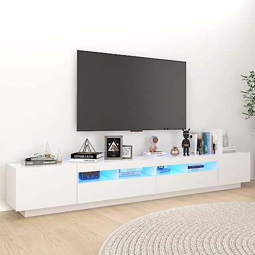 Iiaky TV Schrank mit LED TV Schrank 260 cm Lowboard TV Board Holz Fernsehtisch TV-Regal-Weiß-260x35x40 cm