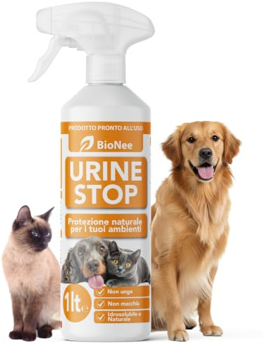 Bionee Urine Stop Spray Naturale per Cani e Gatti – Doppia Azione: Disabituante agli Agrumi + Elimina Odori – Pronto all’Uso, Non Macchia, Sicuro per Ambienti Interni ed Esterni (1 lt)