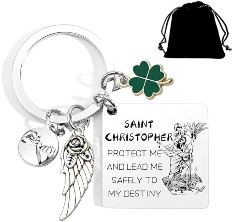 Lumengqi Schlüsselanhänger Heiliger Christophorus Protect Us Medaille Heiliger Reisender Gebetsschutz Schmuck für Damen und Herren Autogeschenk und Zubehör für sicheres Reisen