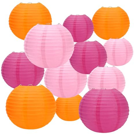 KICNIC Papier Lampions, 12 Stück(Rosa Pink Orange) | Papierlampion, Papierlaterne, Runde Hängende Lampenschirm, Laterne Deko, Geburtstag, Hochzeit, Party, Karneval, Gartenparty