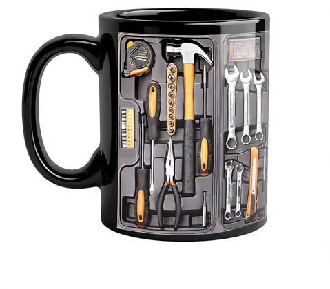 Valicaer Mechaniker Toolbox Kaffeetasse, lustiges Werkzeugkasten-Set, Tasse für Ingenieur, Vater und Männer, 325 ml, Keramik-Kaffeetasse, Geschenk