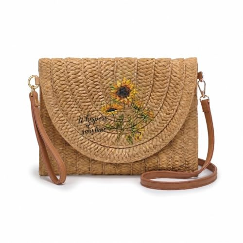 WOODONLY Straw Painted Clutch for Women – Woven Summer Beach Shoulder Bag, Raffia Evening Bag, Envelope Handbags