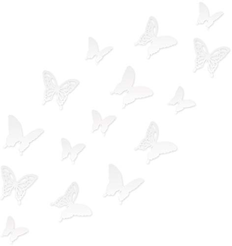 Wandkings 3D Deko Schmetterlinge - Wähle eine Farbe - Weiß mit Ornamenten - 12 Stück - mit Klebepunkten zur Fixierung