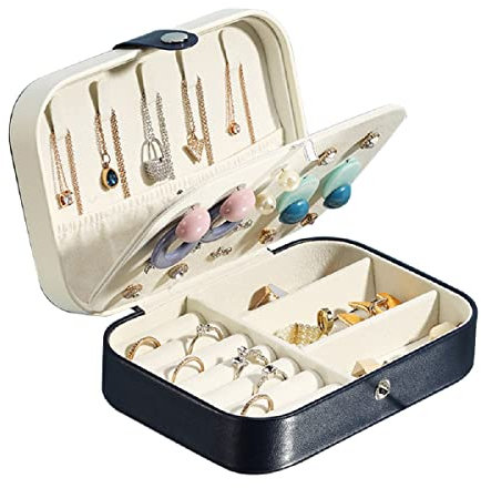 YONZONE Jewellery Box, Small Travel Jewellery Organiser Storage Case for Rings Earrings Necklace Bracelets Premium Faux Leather Jewellery Gift Box for Girls Women (Navy Blue)