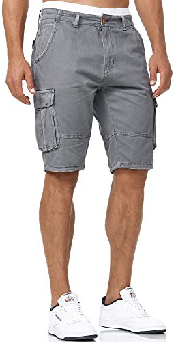 Indicode Herren Blixt Cargo Shorts mit 6 Taschen und Gürtel aus 100% Baumwolle | Männer Iron, S