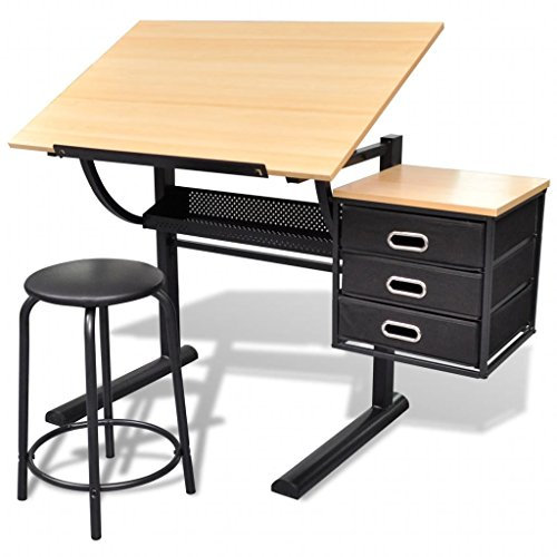Tidyard Kinderschreibtisch Kippbarer Zeichentisch Arbeitstisch Mit 3 Schubladen & Stuhl,Büromöbel-Set Zeichentisch Architektentisch Schülerschreibtisch Schreibtisch Arbeitstisch