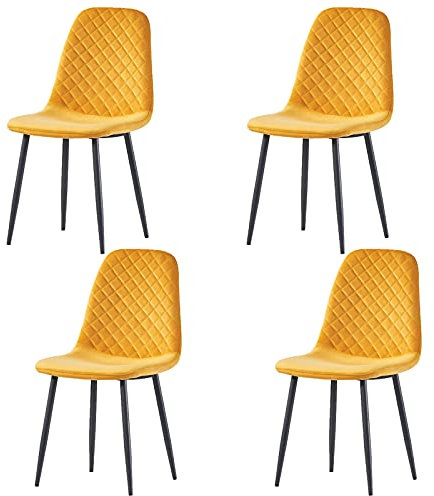 AINPECCA Set of 4 Velvet Dining Chairs Fabric Upholstered seat with Metal Legs Dressing Lounge Home (4, Yellow)