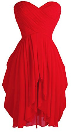 Choomomo Robe de Mariage Femme Robe Demoiselle d'honneur en Mousseline de Soie Robe Bustier Courte Tenue Soirée Cocktail Robe de Bal Cérémonie EU 34-46 Rouge 34