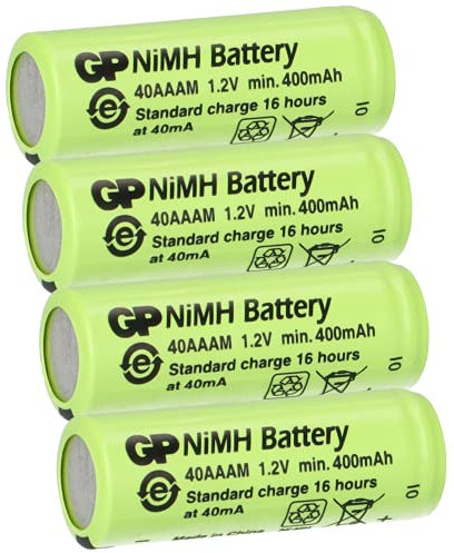4er Sparset GP Akku 2/3 AAA 1,2V / 400mAh GP40AAAM Micro NiMH Akku Höhe 29,7mm wiederaufladbar (Achtung: Beachten Sie die verkürzte 2/3 Baugröße ohne erhabenen Pluspol, Keine normalen AAA Akkus)