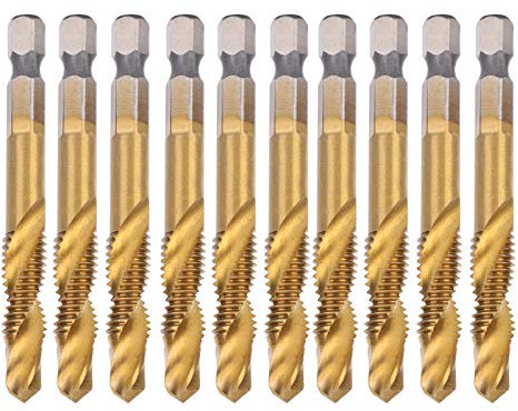 10pcs M8 High Speed Steel Spiral Flute Metric Taps Set 2.7in Length Drill Bits Hex Shank Tapping Tools 1.25 Pitch for Hole Drilling, Tapping and Deburring