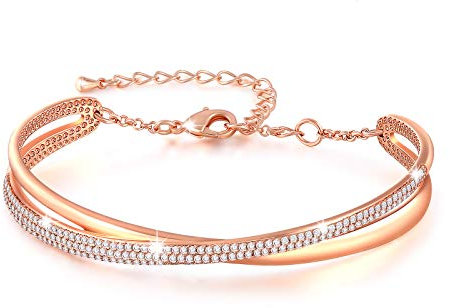 Angelady Charm Silber Armband Damen Rosegold Armband 925 Sterling Silber Armreif Mit Kristall Schnalle Design Antiallergisch Geschenk für Frauen Mutter Freundin Geburtstag Geschenkbox