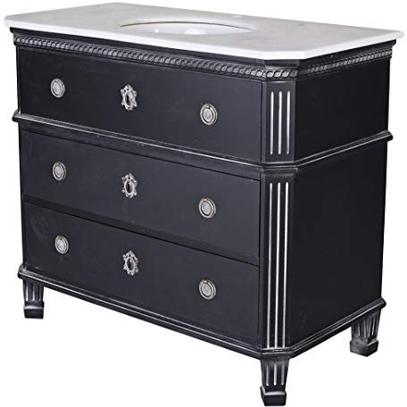 Palazzo frf117 Armoire de salle de bain avec lavabo en acier inoxydable et plateau en marbre noir vieilli 92 cm