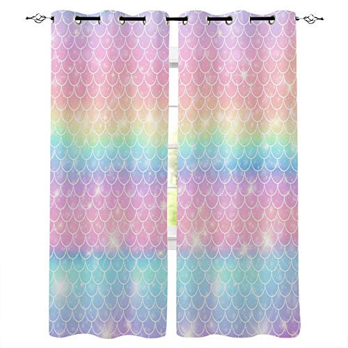 AHKGGM Vorhang Verdunkelung Blickdicht Gardine Rosa Farbverlauf Meerjungfrau Verdunklungsvorhänge Polyester Wohnzimmer Lärmschutz Thermogardine mit Ösen Schlafzimmer Vorhänge2x70x100 cm