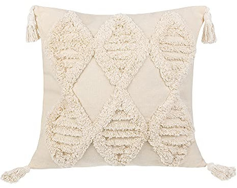 Mia Milano Boho Deko Kissenbezug I Beige Kissenhülle aus 100% Baumwolle mit Quasten I Outdoor Kissen in Naturfarben 45cm x 45cm I Dekokissen für Sofa