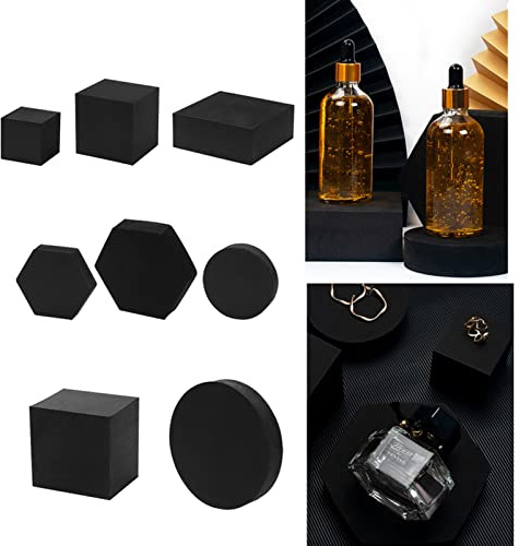 Kakalote 8pcs Photography Geometric Cube Props, Foam Solid Blocks Shooting Props for Jewellery, Cosmetics(Black)