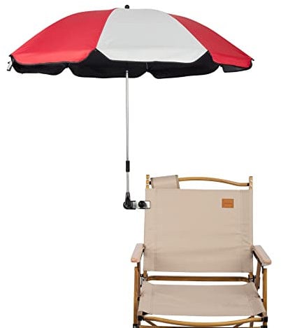 Sombrilla para silla con abrazadera universal, UPF 50+ con clip para patio, sillas de playa, cochecitos, sillas de ruedas, carritos de golf (rojo)