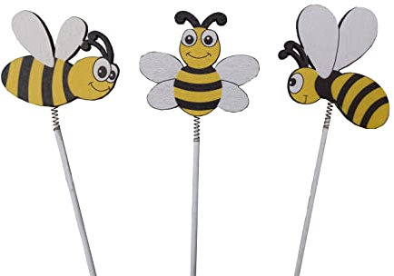 itsisa Blumenstecker aus Holz Biene (3er Set) - Frühlingsdeko, Pflanzstecker