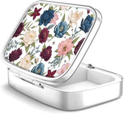 Pillendose 2 Fach Medizin Pillendose, tragbare Pillendose für Tasche oder Geldbörse Pillendose Dekorativer Metall-Medizin-Vitamin-Organizer Einzigartiges Geschenk (Garden Flowers, 1 Piece)
