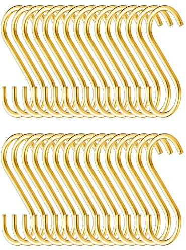 Evanda Metall Heavy Duty S-förmige Haken, Edelstahl Haken 30er für hängende Kleiderbügel, Küche Pfanne Topf Halter Rack Haken für Geschirr Tassen Utensilien Kleidung Taschen Handtücher (Gold)