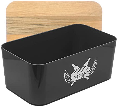 Lashuma Brotaufbewahrung Kunststoff eckig, Brotkasten 36x21 cm mit Deckel, Brotbox Schwarz
