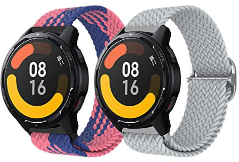 LanQii 22 mm Cinturini Compatibile con Xiaomi Watch S1/Xiaomi Watch S1/Mi Watch, 2 Pezzi Nylon Intrecciato Sportivo Uomo Donna Cinturino per Amazfit GTR 4/GTR 3 Pro/GTR 3/GTR 47mm -Blu/Rosa+Bianco