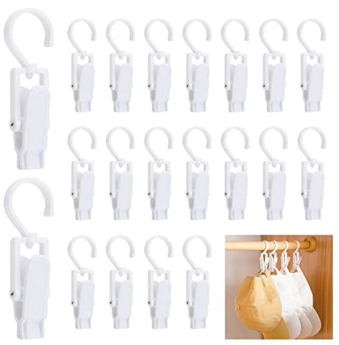 20 Stück Stiefelklammer Wäscheklammer Haken, Kunststoff Handtuch Clips zum Aufhängen, Drehbarer Geschirrtücher Aufhängen Hosenbügel Klammer, Weiß