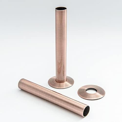 Excel Home Radiator Pipe Covers- 15mm x 180mm Radiator Pipe Collars & Shroud Kits in Matching Finishes - Fancy Matching with Valves and Radiators - Pair of Pipes (Antique Copper)