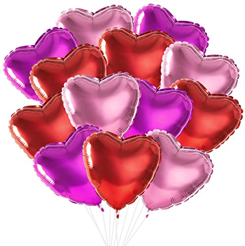 ASTARON 30 Stück 45cm Rot Rosa Herz Luftballons für Valentinstag Deko, 18In Große Folie Rose Rot für Romantische Nacht Hochzeit Brautdusche Dekorationen