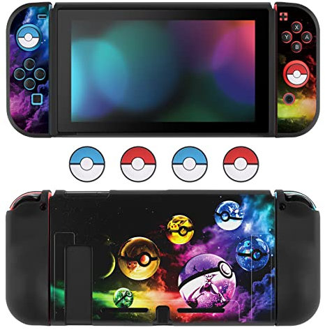 DLseego Schutzhülle Kompatibel mit Switch, Dockbare weiche TPU-Abdeckung mit 4 Daumengriffkappen, Kratzfeste Stoßdämpfung Zubehör für Switch Konsole&Joycons Controller,Elfenball
