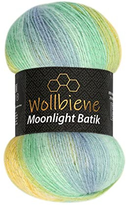 Moonlight Glitter Batik Simli 100g Strickwolle Wolle zum Stricken und Häkeln 20% Wolle Metallic-Wolle türkische Wolle Farbverlaufswolle Glitzerwolle (3070 gelb türkis blau)
