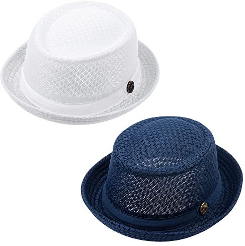 ZffXH Pork Pie Mesh Porkpie Hut Atmungsaktiv Weiche Strandkappe Sommer Heisenberg Fedora Hut für Männer Frauen