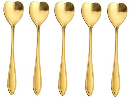 Juego de 10 cucharas de acero inoxidable doradas en forma de corazón para café, postres y té, ideal para azúcar, revolver, helado y pastel de 5 pulgadas
