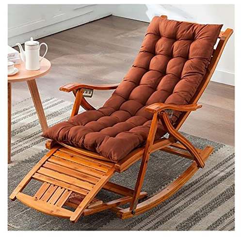 WIGSELBL Übergroßer Schaukelstuhl aus Holz, Sonnenliege, Liegestühle für ältere Menschen, faltbarer Liegestuhl, Komfort, Bambus, Liegestuhl, Terrassenstuhl mit Armlehne, Fußmassagekissen