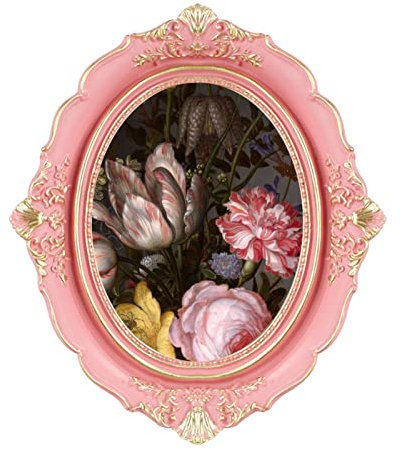 SHUESS 1 x ovaler Vintage-Bilderrahmen, 15,2 x 20,3 cm, luxuriöser antiker Bilderrahmen mit goldener geprägter Blumen-Wandhalterung, passend für 10,2 x 15,2 cm große Fotos