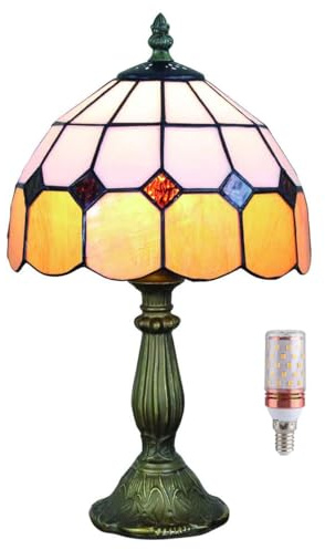 Five liters 8 Tiffany Style Mediterranean Stained Glass Table Lamp Bedside Bedroom Lamp Night Light Children's Lamp 38 cm Height - with Light Bulb(Color:Orange)