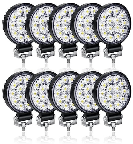 RIGIDON 10 Pcs LED Arbeitsscheinwerfer, 3.2 Zoll 42W Rund LED Scheinwerfer 12V 24V Mini Rückfahrscheinwerfer Auto Offroad Beleuchtung für SUV ATV Traktor LKW 4x4, 6000K Nebelscheinwerfer