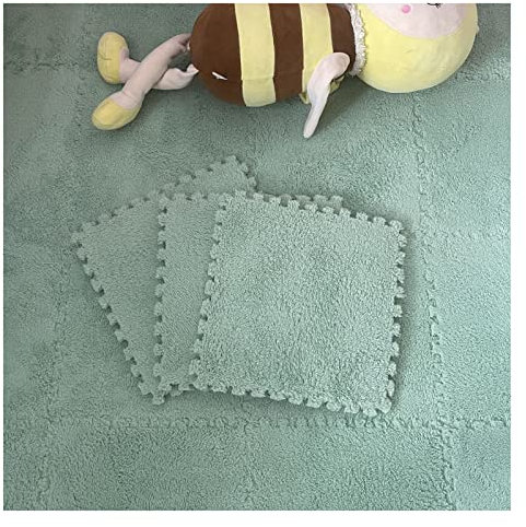 10Pcs Interlocking Carpet Tiles, Shaggy Soft Plush Foam Mats, Fluffy Area Rugs, Plush Carpet Floor Tile Puzzle Play Mat Home Parlor Bedroom(Color:Light Green)
