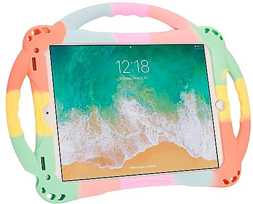 Adocham Kinderhülle für iPad 9,7 Zoll 2018/2017, Kinderhülle für iPad 6./5. Generation mit Ständer, Griff und Riemen, leichte stoßfeste Silikon-Kinderhülle für iPad Air&Air 2 (Regenbogen)