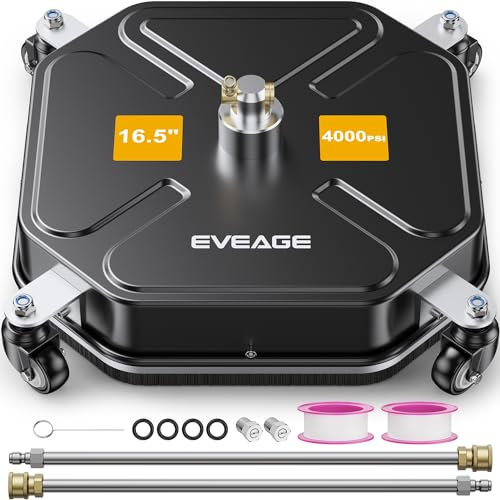 EVEAGE 16.5 Pressure Washer Surface Cleaner - Stainless Steel Power Washer Surface Cleaner with 4 Wheels & 2 Extension Wands, 4000PSI Power Washer Accessories Attachment