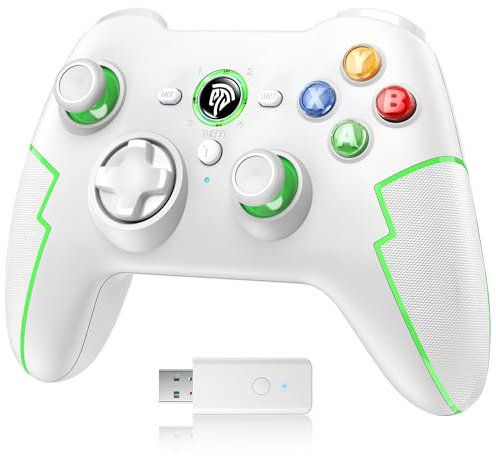 EasySMX Manettes PC PS3 sans Fil Rechargeable, 9013PRO Manette Switch Pro sans Fil Bluetooth, Manette PC pour Téléphones Android iOS, Android TV Box et Tesla, Blanc Vert