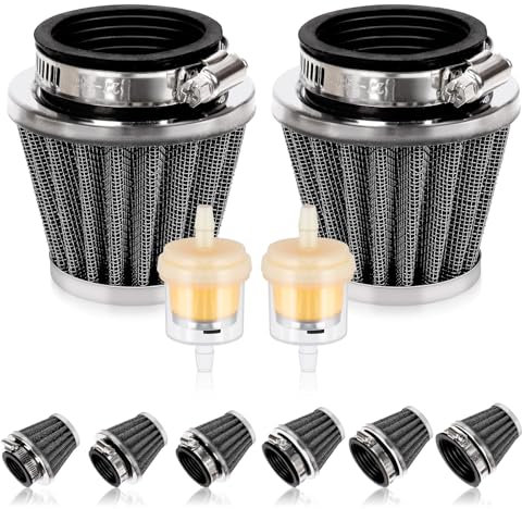 Swpeet 2 filtri dell'aria per moto da 42 mm con 2 filtri del carburante, kit universale di ricambio per aspirapolvere a cono per moto da cross e scooter da 50 cc, 110 cc, 125 cc, 150 cc, 200 cc, ATV e