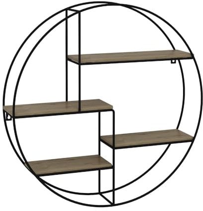 Vicco Wandregal Fyrk, hängendes Regal, Eiche/Schwarz, 55 x 55 cm Rund