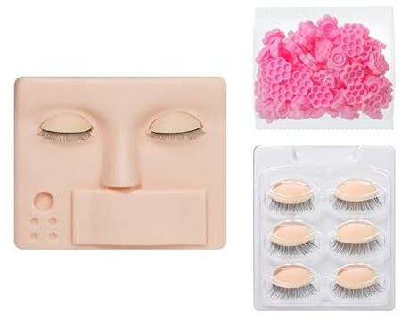 ANNAFRIS Wimpernverlängerung Mannequin Kopf Ersetzte Augenlider Mannequin Kopf Übung Wimpernverlängerung Ausbildung Kopf mit 4 Paar abnehmbaren Augen(Head B-PINK)