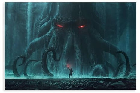 AAVEDA Cthulhu 2 Leinwand-Poster, Wandkunst, Dekordruck, Bild, Gemälde für Wohnzimmer, Schlafzimmer, Dekoration, ungerahmt, 30 x 45 cm